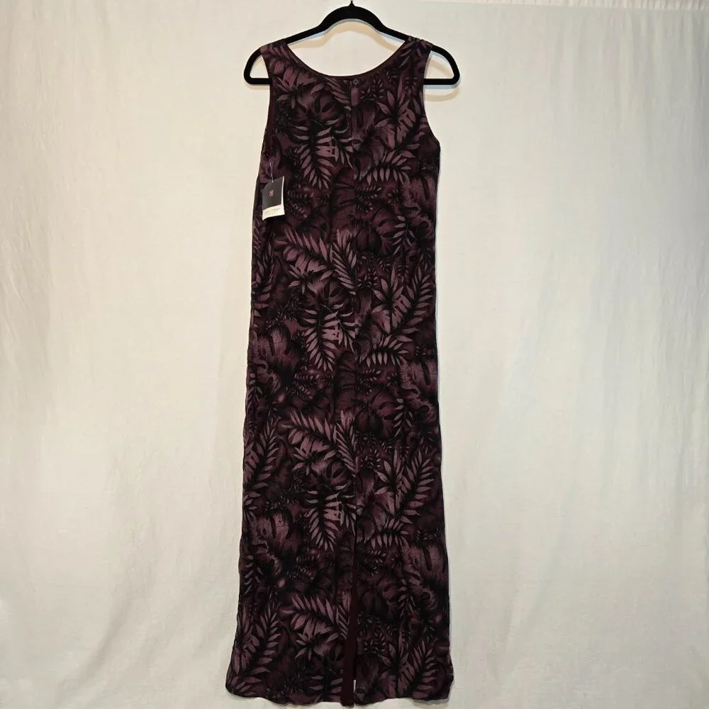 VINTAGE Out of Stock NEW WITH TAG Y2K Red Wine Leaf Print SILK Maxi Dress Size 6 - Picture 3 of 17